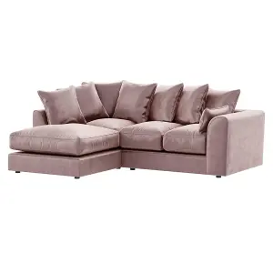 Brooklyn Plush Velvet 3 to 4 Seater L Shaped Corner Sofa Fibre Pink Left Hand Facing