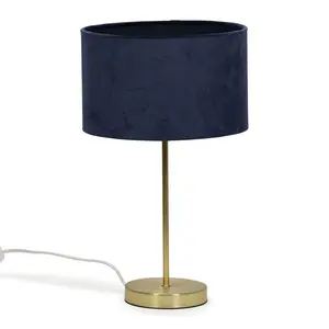 Dadiva Brushed Chrome Stem Table Lamp with Grey Velvet Reni Shade Gold / Navy / No