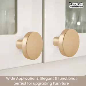 Keypak Cabinet Knob, Pack of 2, Brushed Brass, Aluminium Precision 30mm Classic Wardrobe Cupboard Drawer Handles