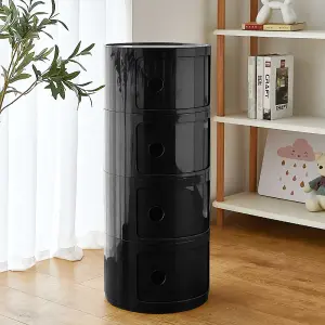 Black Cylindrical Multi Tiered Plastic Bedside Storage Drawers Unit Drawer Bedside Chest 76cm H