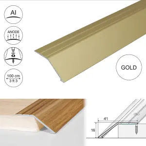 A47 41mm Anodised Aluminium Door Threshold Ramp Profile - Gold, 1.0m