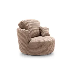 Jumbo Brown Cord Swivel Chair for Living Room with Thick Luxury Deep Filled Cushioning