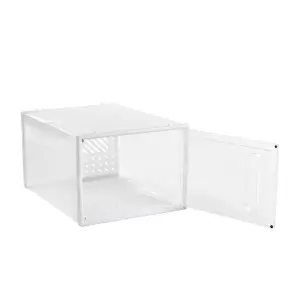 12 pcs Plastic Stackable and Foldable Shoe Box Storage Organiser Sneaker Display Case Shoe Box with Magnetic Door in White