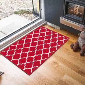 Machine Washable Trellis Design Anti Slip Doormats Red 80x150 cm