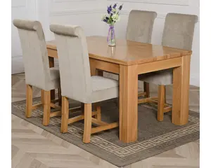 Dakota 152 x 87 cm Chunky Medium Oak Dining Table and 4 Chairs Dining Set with Washington Grey Fabric Chairs