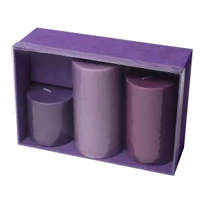 Pillar Candle Set of 3 Purple Candles by Laeto Ageless Aromatherapy - FREE DELIVERY INCLUDED