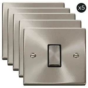 5 PACK - Satin / Brushed Chrome 10A 1 Gang 2 Way Ingot Light Switch - Black Trim - SE Home