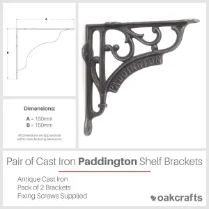 Oakcrafts - Pair of Antique Cast Iron London Paddington Shelf Brackets - 150mm x 150mm