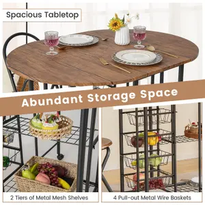 Costway 3 PCS Folding Dining Table & Chair Set Drop Leaf Table w/ Storage Shelves