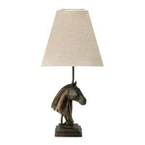 Table Lamp Horse Bust Tapered Square Hessian shade. Bronze Patina LED E27 40w