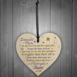 Red Ocean Mum Memorial Bauble Plaque Birthday Christmas Tree Decoration Wooden Heart Gift