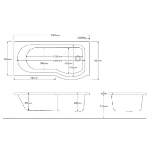 Nes Home P-Shaped LH Bath White 550mm Vanity Basin Unit WC Unit & Toilet Suite