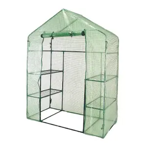 Walk-In Greenhouse with PE Cover - 4 Shelf Grow House - Durable Steel Tubing - Zipped PE Cover - Unobtrusive