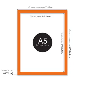 A5 Orange Picture Frame Fits A5 (14.8 x 21cm - 5.8 x 8.3in) Poster, Photo, Artwork, or Print.