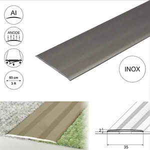 A08 930mm x 35mm 2.3mm Anodised Aluminium Flat Self Adhesive Door Threshold Strip - Inox, 0.93m