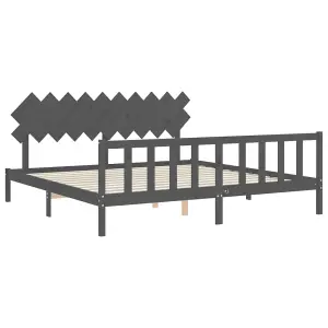 Berkfield Bed Frame with Headboard Grey 200x200 cm Solid Wood