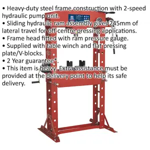 Heavy-Duty 50 Tonne Hydraulic Press with 2-Speed Pump and Sliding Ram