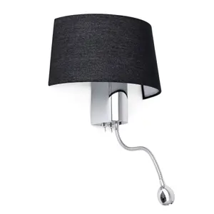 Luminosa Hotel 1 Light Indoor Wall Light Black Chrome with Reading Lamp, E27