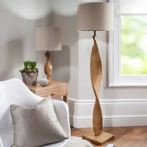 Table Lamp Oak Effect Resin & Natural Linen 10W LED E27 Base & Shade