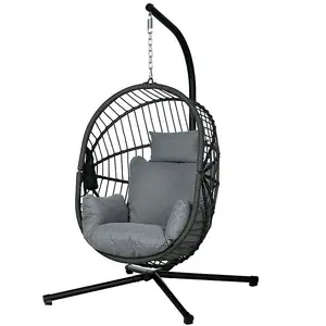 Padded Seat Hanging Egg Chair with Metal Stand