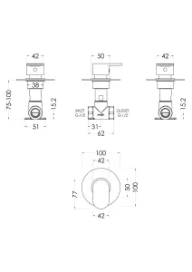 Current Contemporary Bathroom Round Concealed Stop Tap with Lever Handle, 100mm, Chrome - Balterley