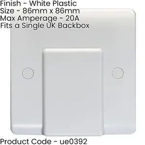 2 PACK 1 Gangle Single 20A Flex Outlet WHITE PLASTIC Boiler Appliance Wall Plate