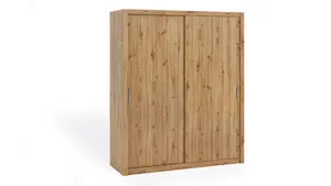 Bono Sliding Door Wardrobe in Oak Artisan - Spacious Modern Design for Compact Living - W1800mm x H2150mm x D620mm