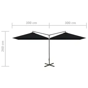 Berkfield Double Parasol with Steel Pole Black 600x300 cm