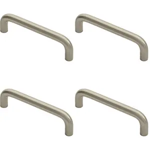 4x Round D Bar Cabinet Pull Handle 106 x 10mm 96mm Fixing Centres Satin Nickel