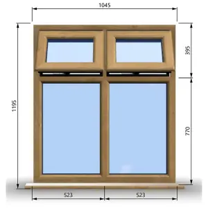 1045mm (W) x 1195mm (H) Wooden Stormproof Window - 2 Top Opening Windows -Toughened Safety Glass