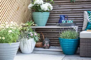 Lightweight Recycled Plastic Garden Pot Planter 40cm Vale Planter with In-Built Saucer - Plastic - L40 x W40 x H30 cm - Teal