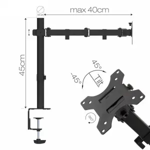 Dihl Single Computer Monitor Arm Mount Desk Clamp 13" - 27" inch