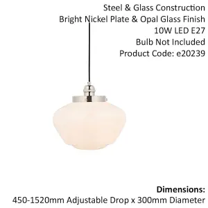 Polished Nickel Ceiling Pendant Light Opal Glass Shade Hanging Lighting Fixture