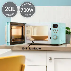 Abode Retro Blue Microwave 20L 700W Digital 8 Auto Cook Rose Gold with Defrost Setting AMD2004GRG