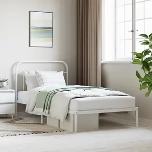 Berkfield Metal Bed Frame with Headboard White 100x200 cm