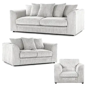 Luxor Jumbo Cord 3 + 2 + 1 Fabric 3 Piece Sofa Suite - Scatter Back Silver