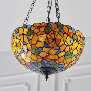 Luminosa Josette 3 Light Medium Inverted Ceiling Pendant Bronze, Tiffany glass, E27