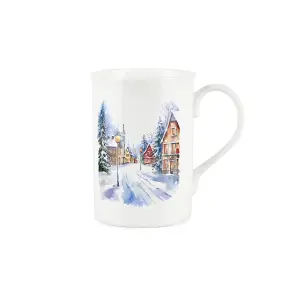 Purely Home Watercolour Christmas Town Bone China Mugs - Set of 4