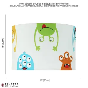 Funny Monsters Kid's Lamp Shade with Sky Blue Inner and Multi Colour Monsters