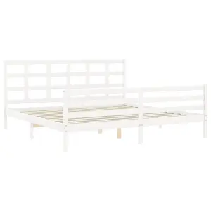 Berkfield Bed Frame with Headboard White Super King Size Solid Wood