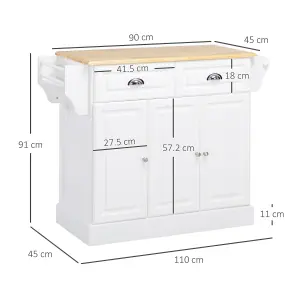 HOMCOM Kitchen Island with Adjustable Shelf Storage Drawers and Cabinets White