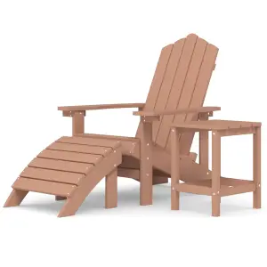 Berkfield Garden Adirondack Chair with Footstool & Table HDPE Brown