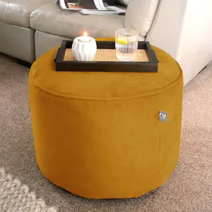 rucomfy Velvet Pouffe Beanbag - Mustard