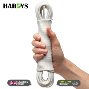 Hardys Clothes Washing Line - PVC Coated with Steel Core, Outdoor & Indoor Suitable Clothes Line, 80kg Capacity - 25m, White