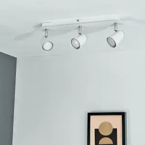 ValueLights Hardy Modern Gloss White and Chrome Adjustable 3 Way Ceiling Spotlight