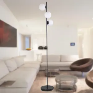 First Choice Lighting Black Floor Lamp with Opal Globe Shades