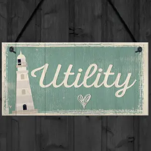 Red Ocean Utility Room Sign Hanging Wall Plaque Seaside Nautical GIFT Shabby Chic Vintage House Sign Gifts