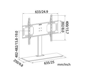 Duronic TVS2D2 TV Stand and Tilting Monitor Bracket, Standing Desktop Mount with VESA 600x400 for Flat Screen Television 32-65"