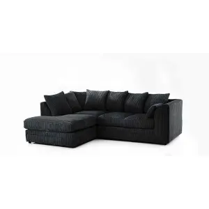 Chicago Jumbo Cord Left Hand Facing Corner Sofa Black