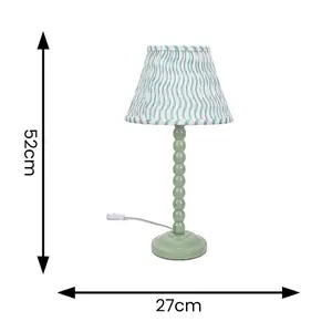 ValueLights Bobbles Sage Green Bobbin Table Lamp with Green Arrow Pleated Shade